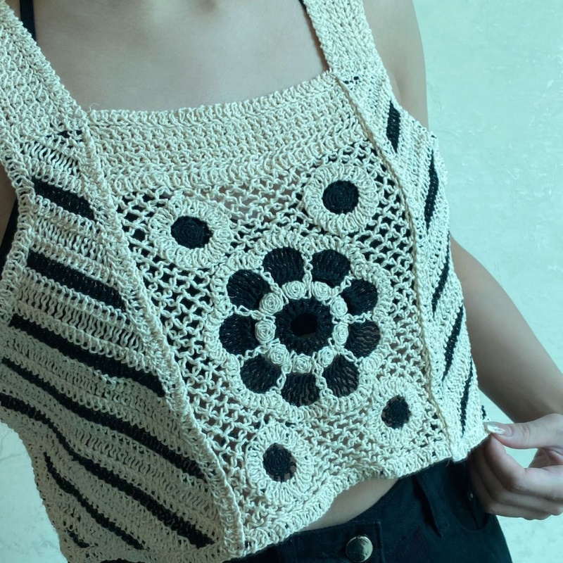 Brroa Áo Crop Top Dệt Kim Họa Tiết Kẻ Sọc / Hoa Hai Dây Bản Rộng Thời Trang Cho Nữ