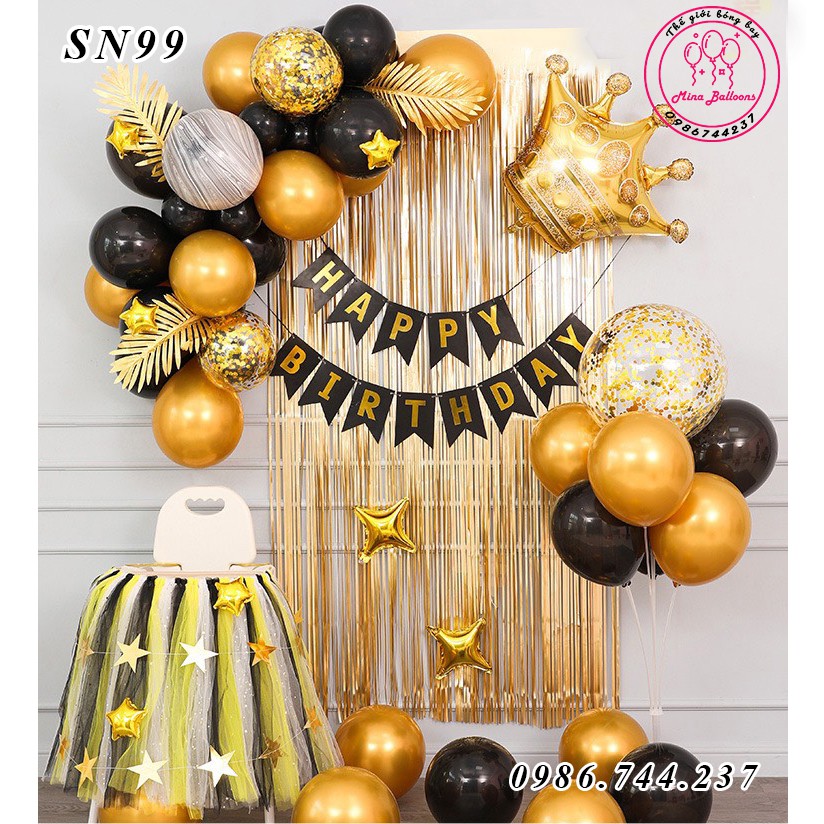 Set Bóng Trang Trí Sinh Nhật Happy Birthday Màu Vàng Gold