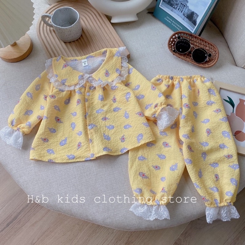 Bộ quần áo mặc nhà chất phối ren siêu xinh cho bé❤️Pijama dài bé gái