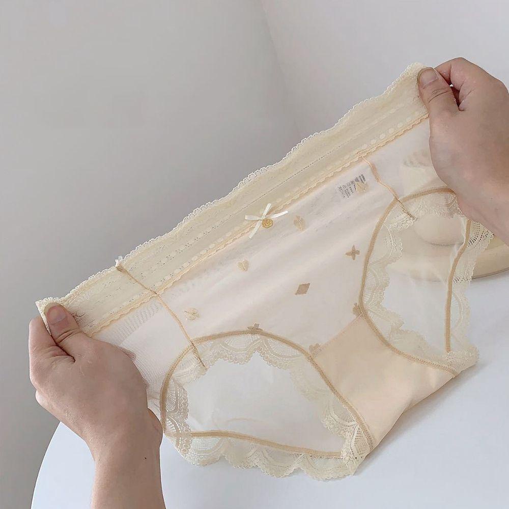 Quần Lót Cotton Phối Ren Co Giãn Đính Nơ Phong Cách Lolita Hàn Quốc Ngọt Ngào Thoáng Khí Cho Nữ