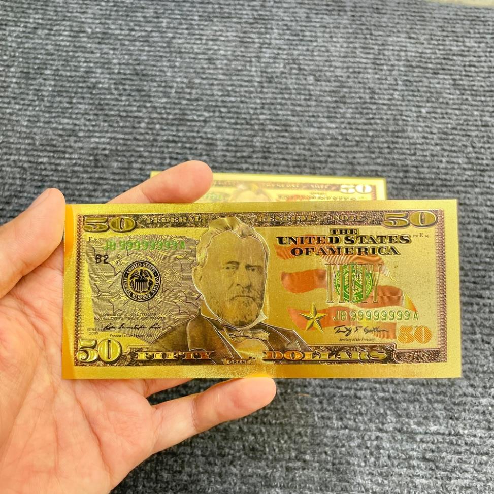 Tờ Tiền Kỉ Niệm 50 Đô Plastic (50 USD) Mạ Vàng Lì Xì Tết May Mắn