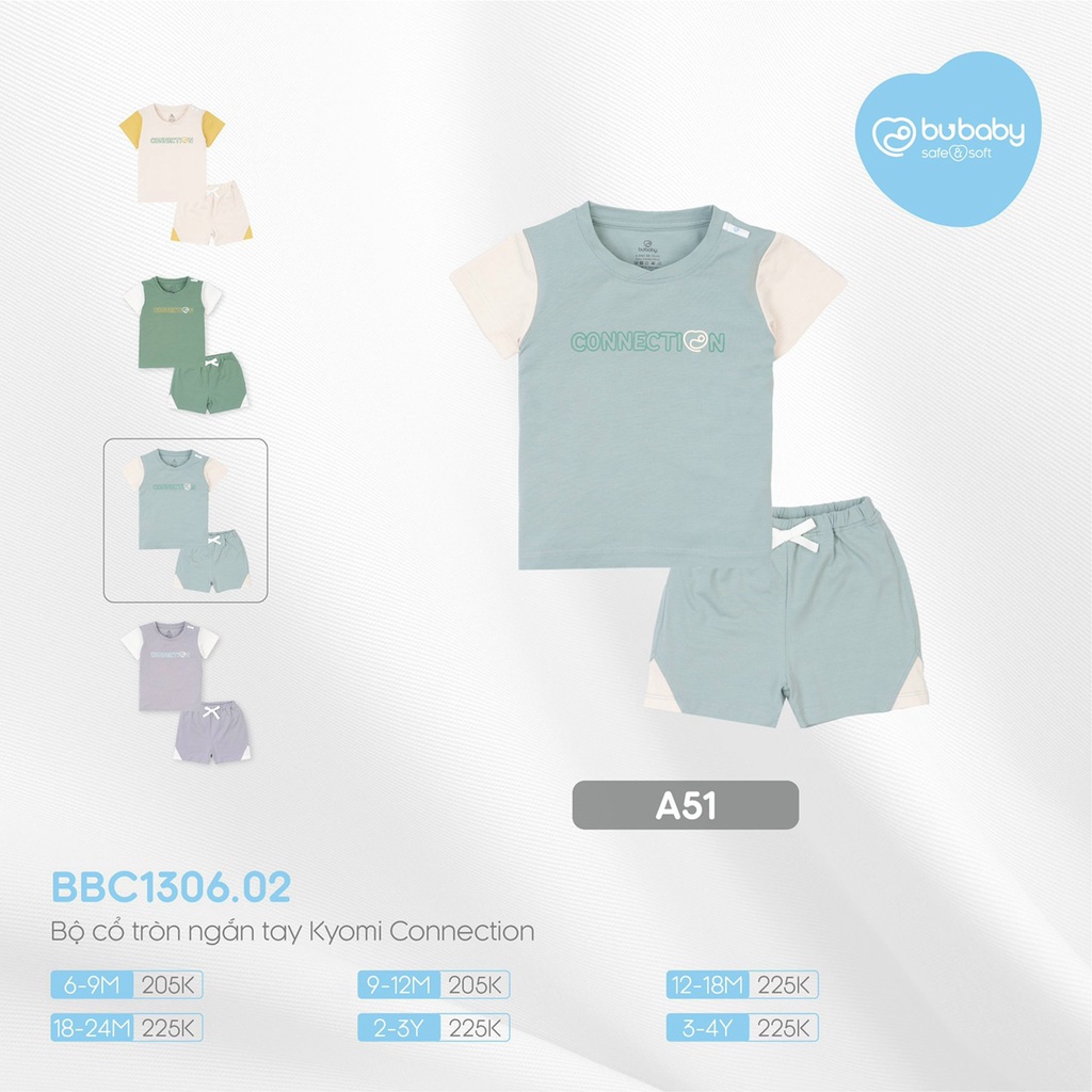 Bộ cộc tay cổ tròn bamboo cotton Bu, Bubaby Kyomi Connection cho bé 6m - 4Y
