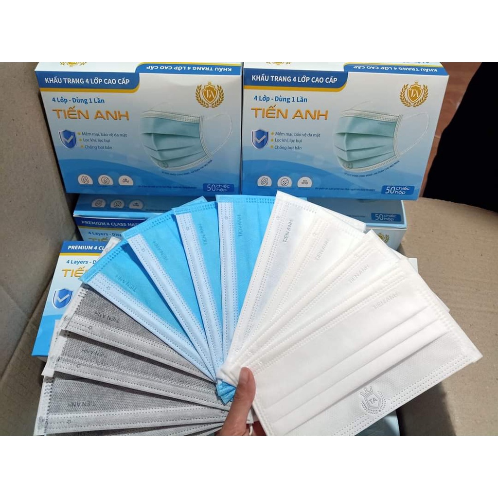 Hộp 50 chiếc Khẩu trang y tế 4 lớp kháng khuẩn màu trắng