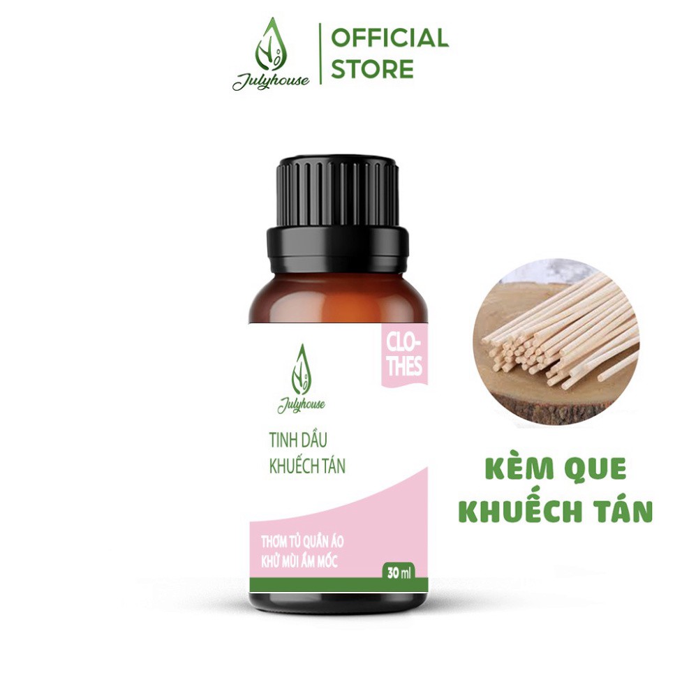 [MỚI]Bộ Khuếch tán thơm Tủ Quần Áo khử mùi ẩm mốc chiết xuất từ tinh dâu Gỗ Hồng, Đinh Hương, Bạc Hà 30ml JULYHOUSE