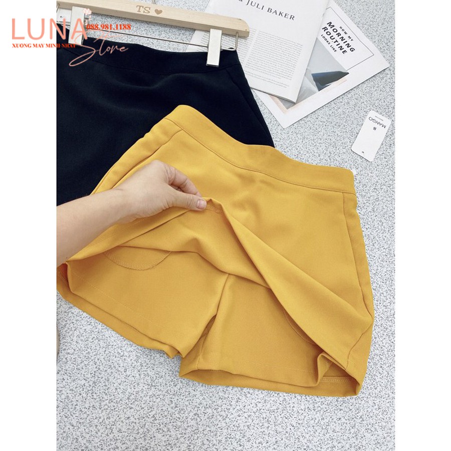 Quần giả váy công sở chữa A ngắn vải màu Đen cạp lưng cao - Kiểu dáng chân váy chữ A ngắn cá tính - Mặc đi làm công sở | BigBuy360 - bigbuy360.vn