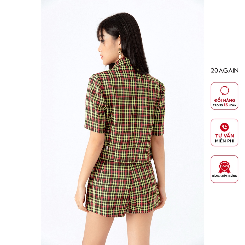 Áo vest nữ dáng lửng ngắn tay 20AGAIN, họa tiết kẻ caro trẻ trung ABA1966 | BigBuy360 - bigbuy360.vn