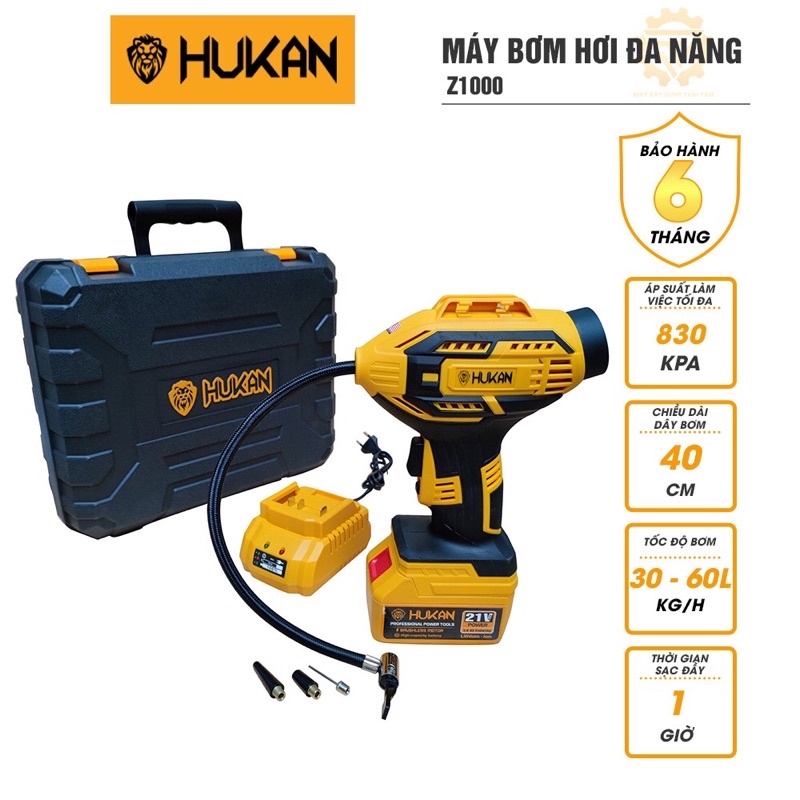 Máy bơm hơi chạy pin đa năng HUKAN Z1000 dùng bơm lốp ô tô, xe đạp, xe máy, phao bơi, đệm khí