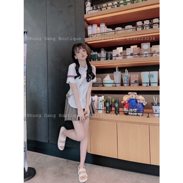 Set áo sơmi Thom + chân váy xếp ly
