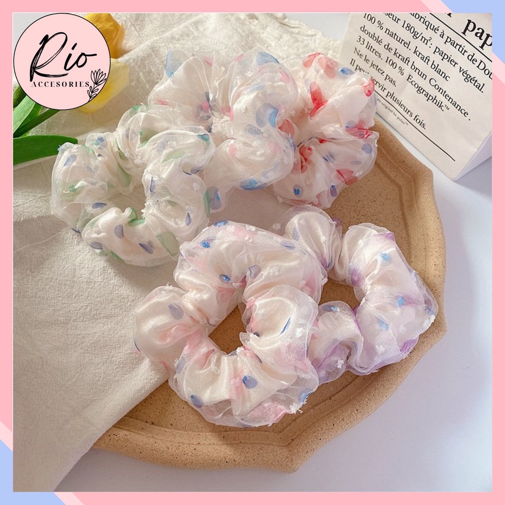 Dây cột tóc vải scrunchies chấm tròn siêu dễ thương DVC