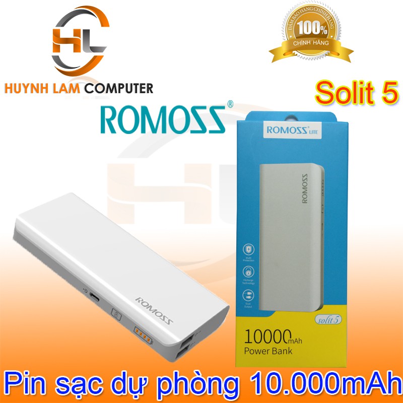 Pin sạc dự phòng 10.000mAh Romoss Solit 5 Input Micro USB (PH50-510-01) - Chính hãng