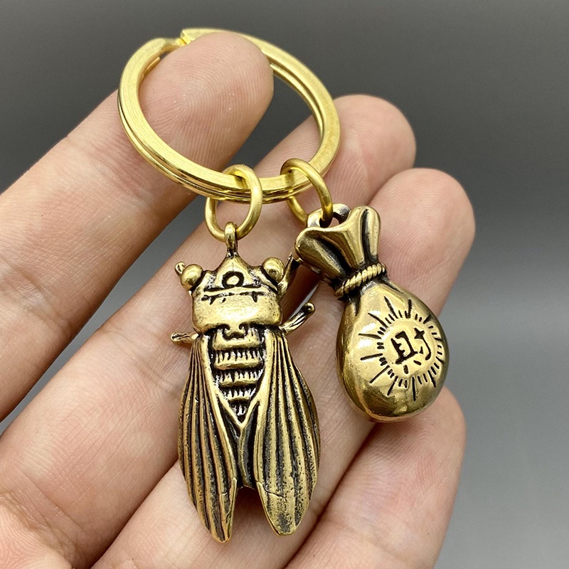 Móc Khóa Đồng Thau Trang Trí Ve Sầu,Túi Tiền,Kỳ Lân,Bầu,Lá Phối Nhiều Kiểu Độc Lạ Phong Thủy May Mắn Chiêu Tài Lộc