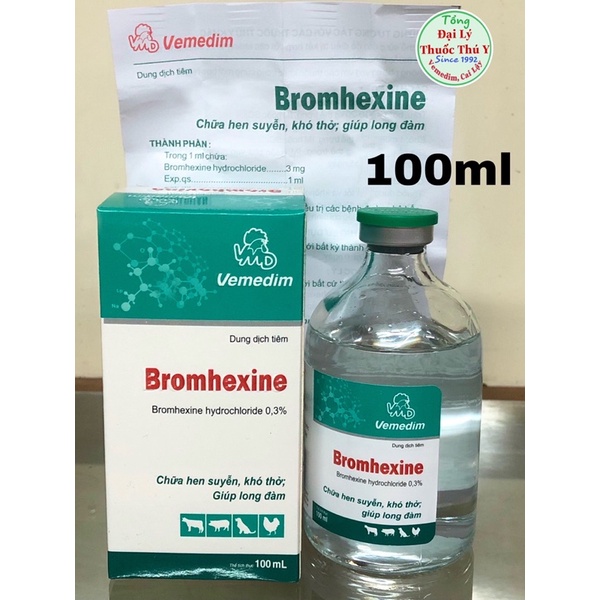 Bromhexine 100Ml hỗ trợ hô hấp, long đàm ở vật nuôi: chó mèo