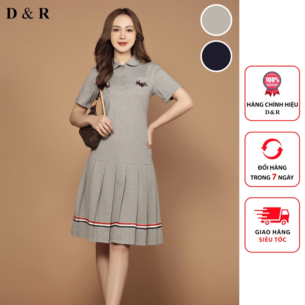 Đầm thun suông bigsize thêu logo Quảng Châu cao cấp váy đuôi cá xếp ly đi chơi dạo phố thương hiệu thời trang D&R D189