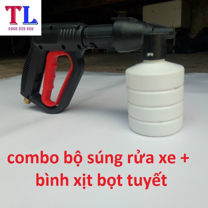 Súng Xịt Rửa Xe Áp Lực Cao Và Bình Phun Bọt Tuyết (cò đỏ ren 14mm+bình 0.5l)