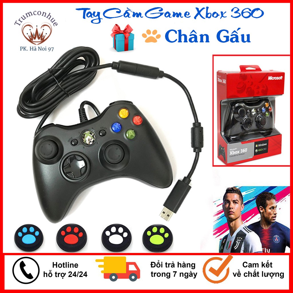 🎁BH 1 Năm🎁 Tay Cầm XBOX 360 Có Rung Và Hỗ Trợ FullSkin Game Xbox Fifa FO4, Tay Cầm Chơi Game Có Dây Dành Cho PC Smart TV