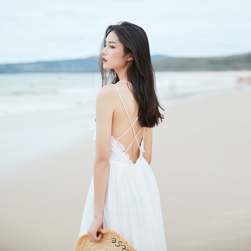 Váy maxi trắng vintage đan dây lưng - MS028 (Có ảnh thật) | BigBuy360 - bigbuy360.vn