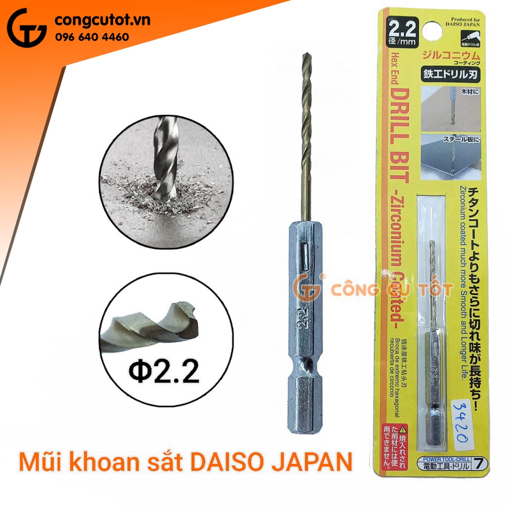 Mũi khoan sắt chuôi lục DAISO JAPAN bằng thép gió M2 mạ kẽm