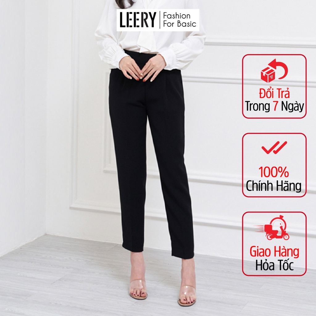 Quần Baggy nữ size lớn, quần dài đen công sở cho nữ thiết kế lưng chun cao cấp QD16DEN - LEERY