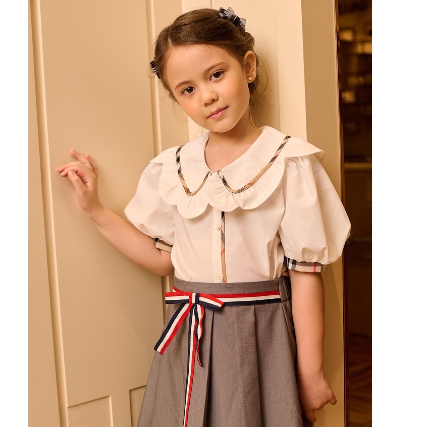 Áo sơ mi cộc tay bé gái 137Kids thiết kế cổ sen dễ thương thoáng mát thấm hút mồ hôi tốt