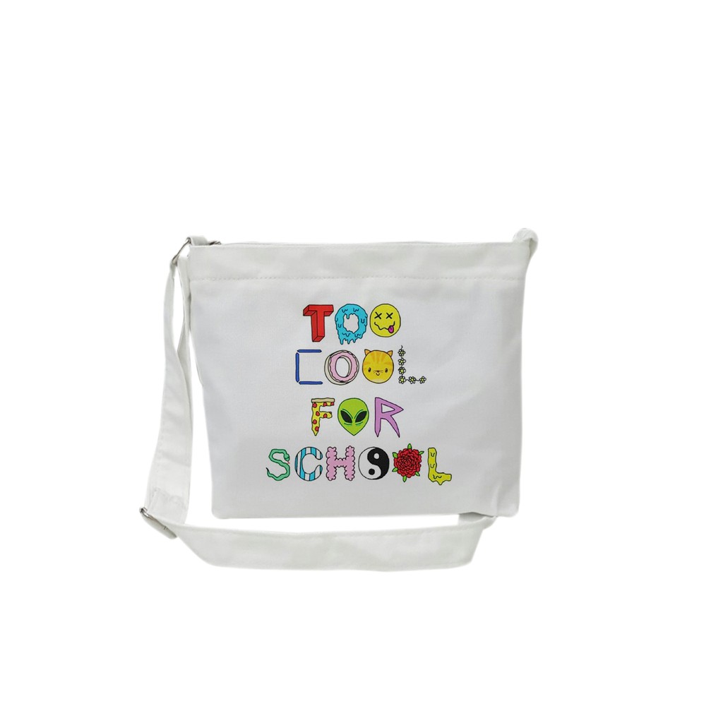 Túi tote mini đeo chéo vải canvas mềm, dày TROY in hình too cool for school