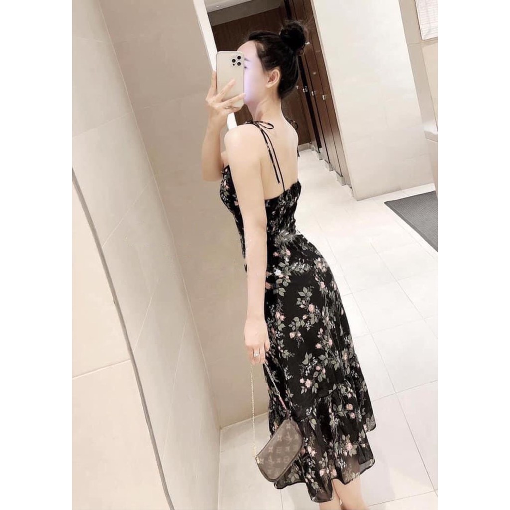 VÁY 2 DÂY NỮ ĐUÔI CÁ HOA HỒNG ĐEN QUYẾN RŨ SANG TRỌNG DK134 | BigBuy360 - bigbuy360.vn