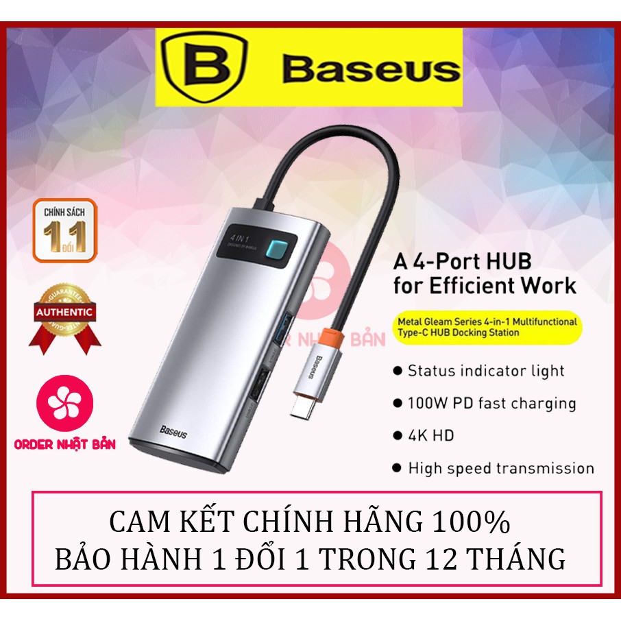 Cổng chuyển đổi Baseus Hub Type C 4 in 1 HDMI 4K USB 3.0 USB 2.0 PD cho điện thoại Macbook Window