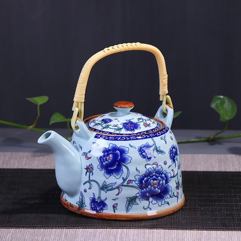 ♛▧♠Ấm Trà Bằng Gốm Sứ Cách Nhiệt Màu Trắng Xanh Dung Tích Lớn 7.3