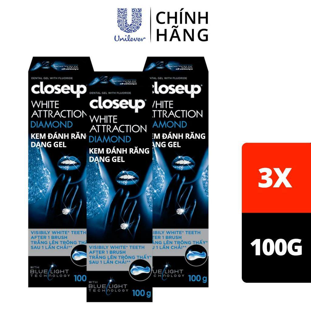 Combo 3 Kem đánh răng dạng GEL Closeup Trắng răng Diamond Attraction 100g cho răng trắng ngay sau 1 lần chải