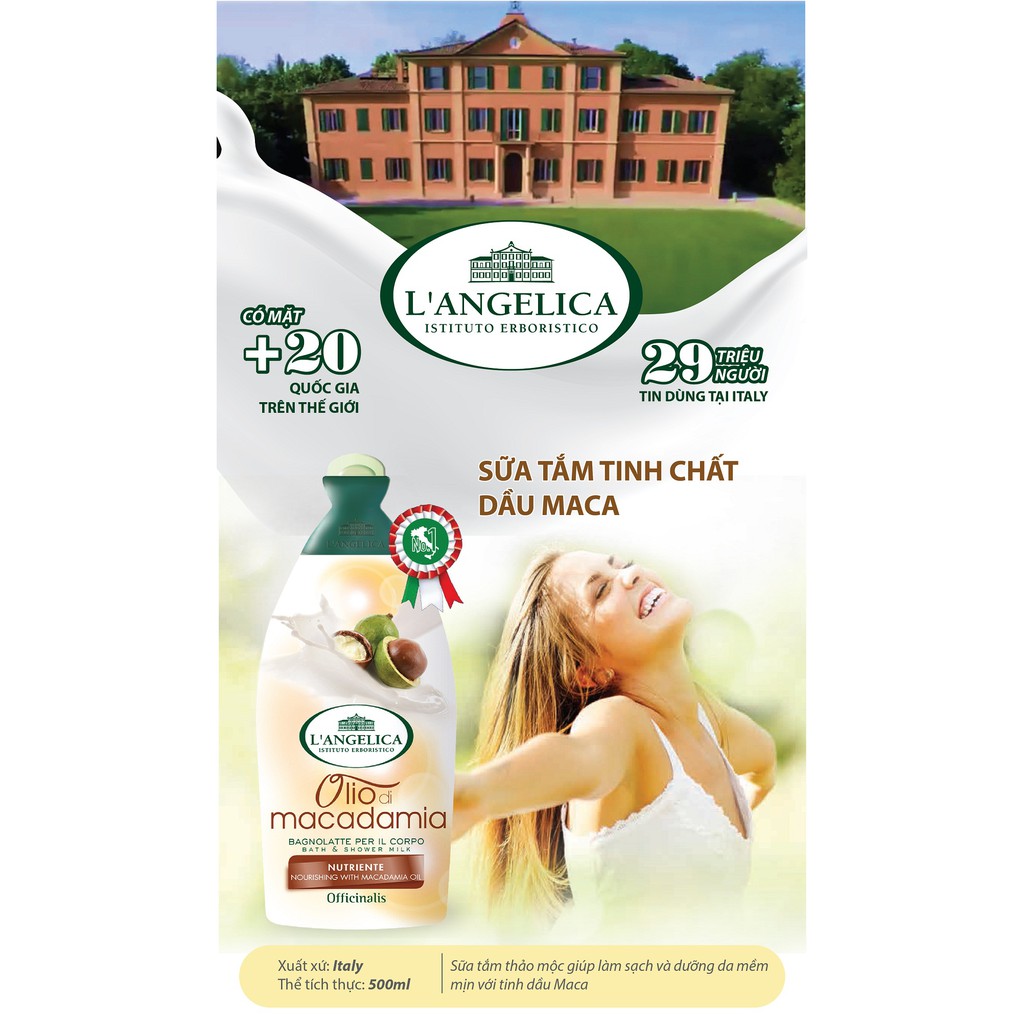 Sữa Tắm Italia L'Angelica Nourishing With Macadamia Oil Tinh Dầu Maca 500ml