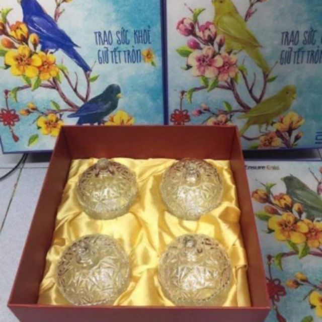 Bộ 4 thố thủy tinh đựng mứt, kẹo, hạt (Hàng khuyến mãi từ ENSURE GOLD)