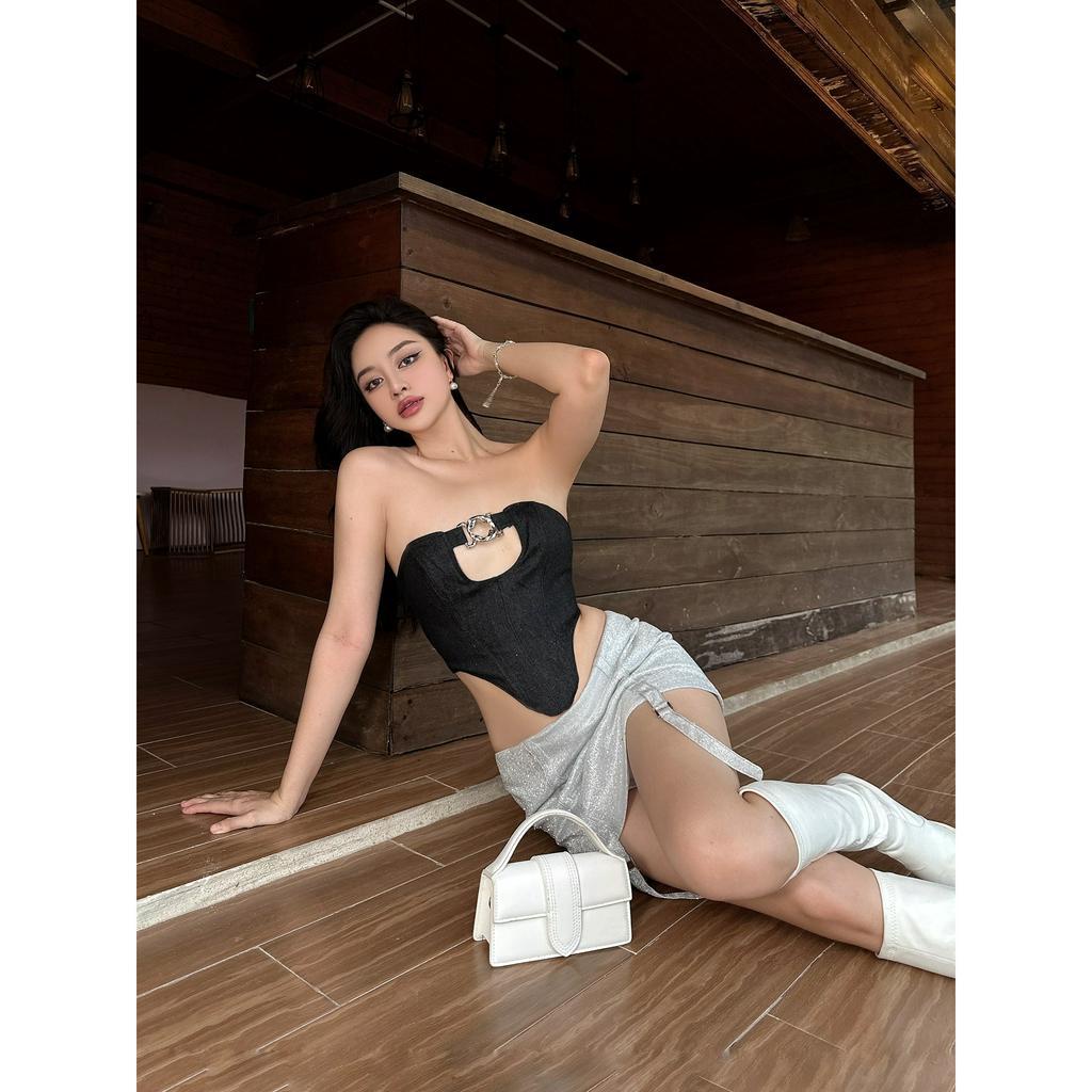 Áo Corset Denim Khoen Ngực Cut Out Celine Top LSEOUL A23042705 Cá Tính Quyến Rũ