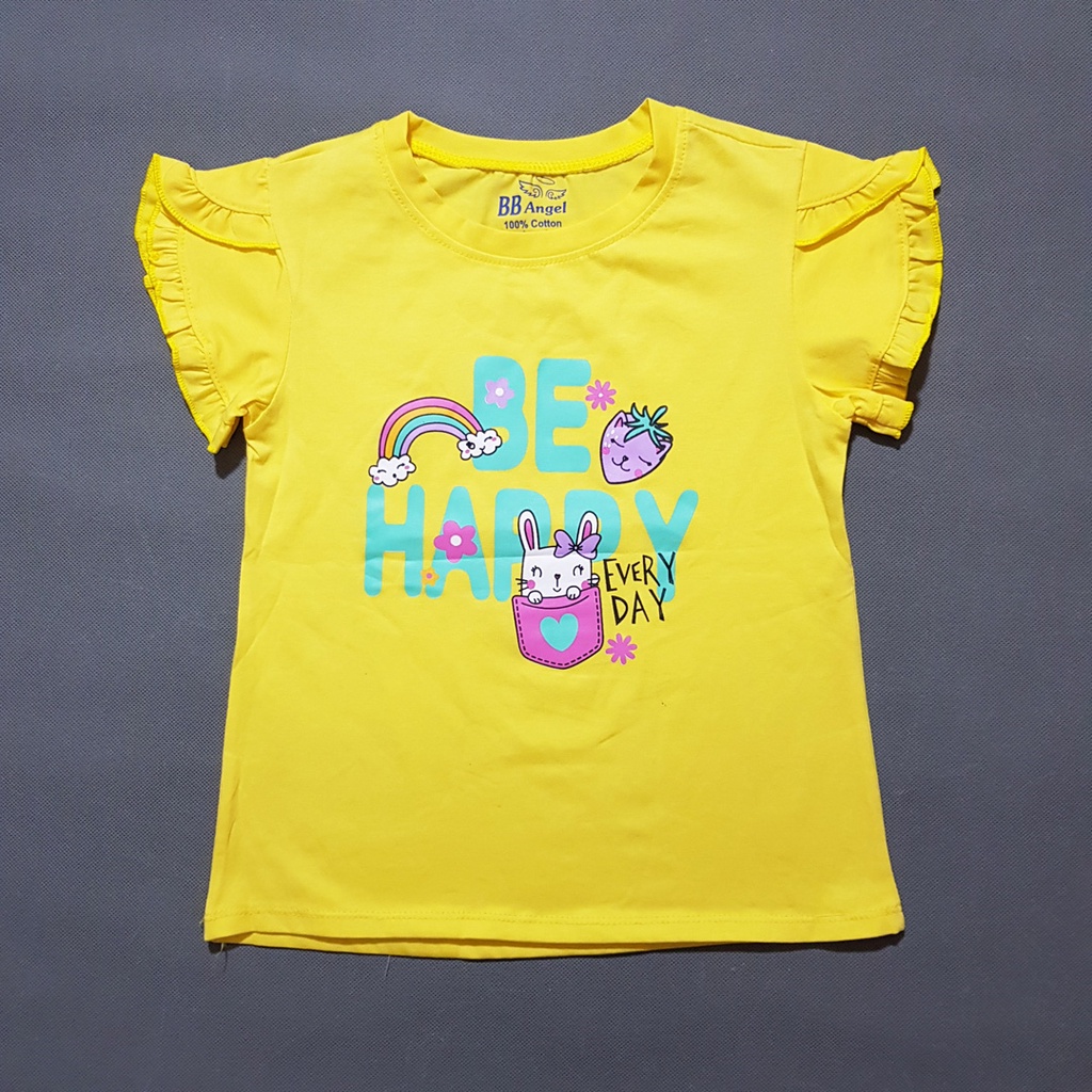 Áo thun cotton tay cánh tiên in hình ngựa và thỏ mát mẻ dễ thương cho bé gái