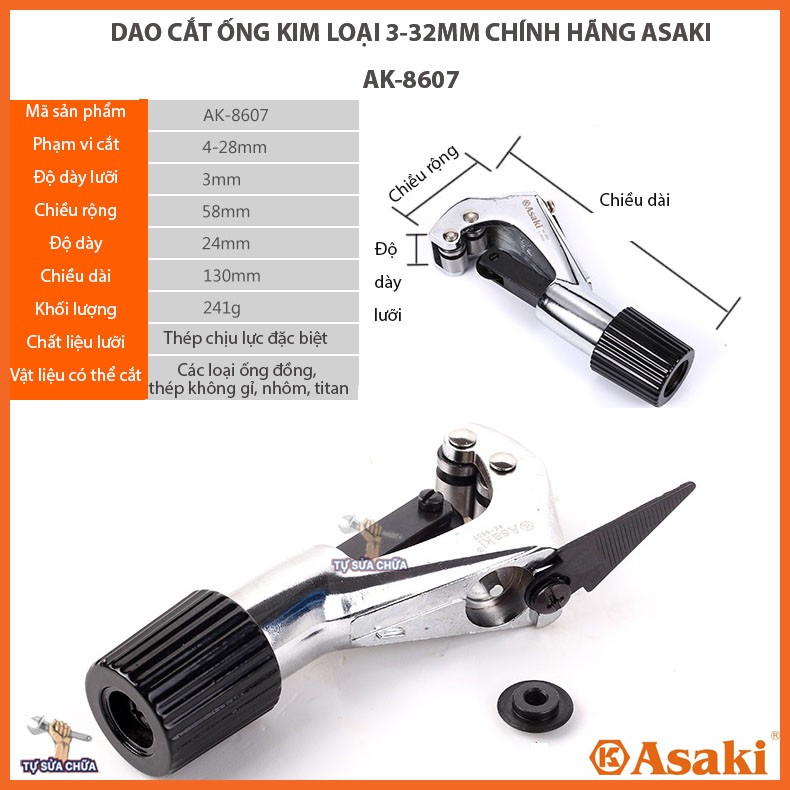 Dao cắt ống hạng nặng Asaki AK-8607 3-32mm siêu sắc loại xịn chuyên cắt  ống đồng, nhôm, titan, inox