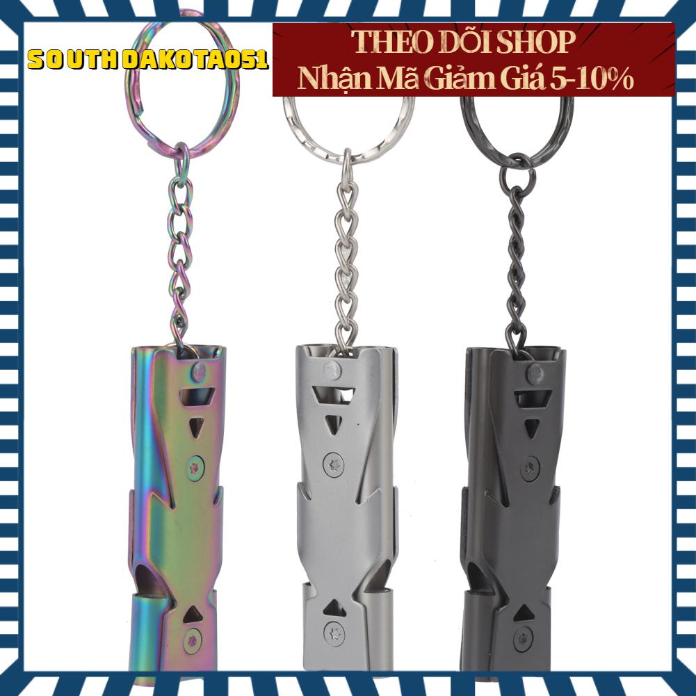 Southdakota051 Outdoor Survival Whistle with Keychain Stainless Steel Double Tubes Safety