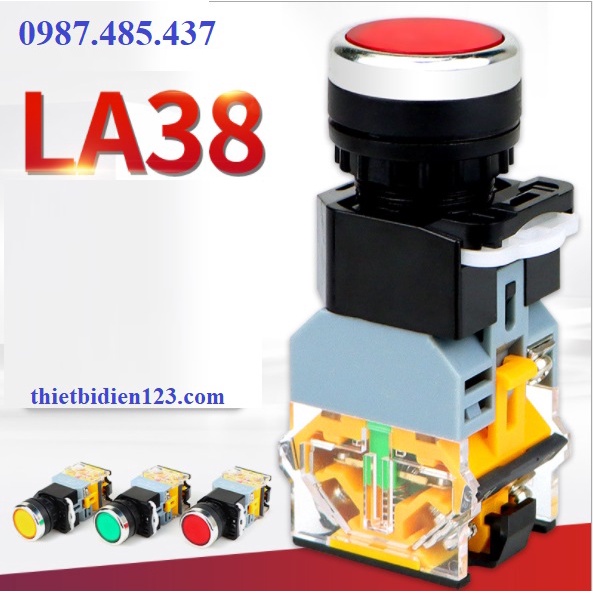 Nút nhấn nhả có đèn 220v LA38-11  Phi 22mm 1 NO + 1NC