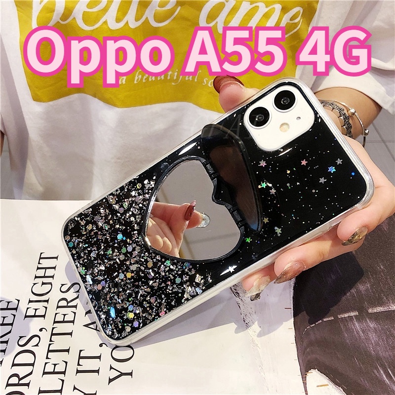 Ốp điện thoại TPU mềm gắn gương trang điểm có giá đỡ cho Oppo A55 4G A55 4G