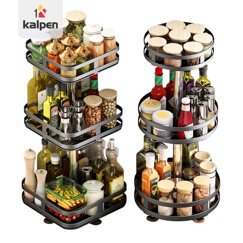KỆ Để GIA VỊ NHÀ BẾP XOAY TRÒN 2 Tầng 3 Tầng Kalpen