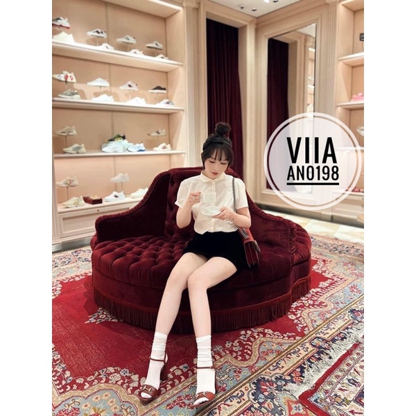 Sơ mi ngắn tay cổ sen cúc trai tiểu thư AN0198 VIIA DESIGN