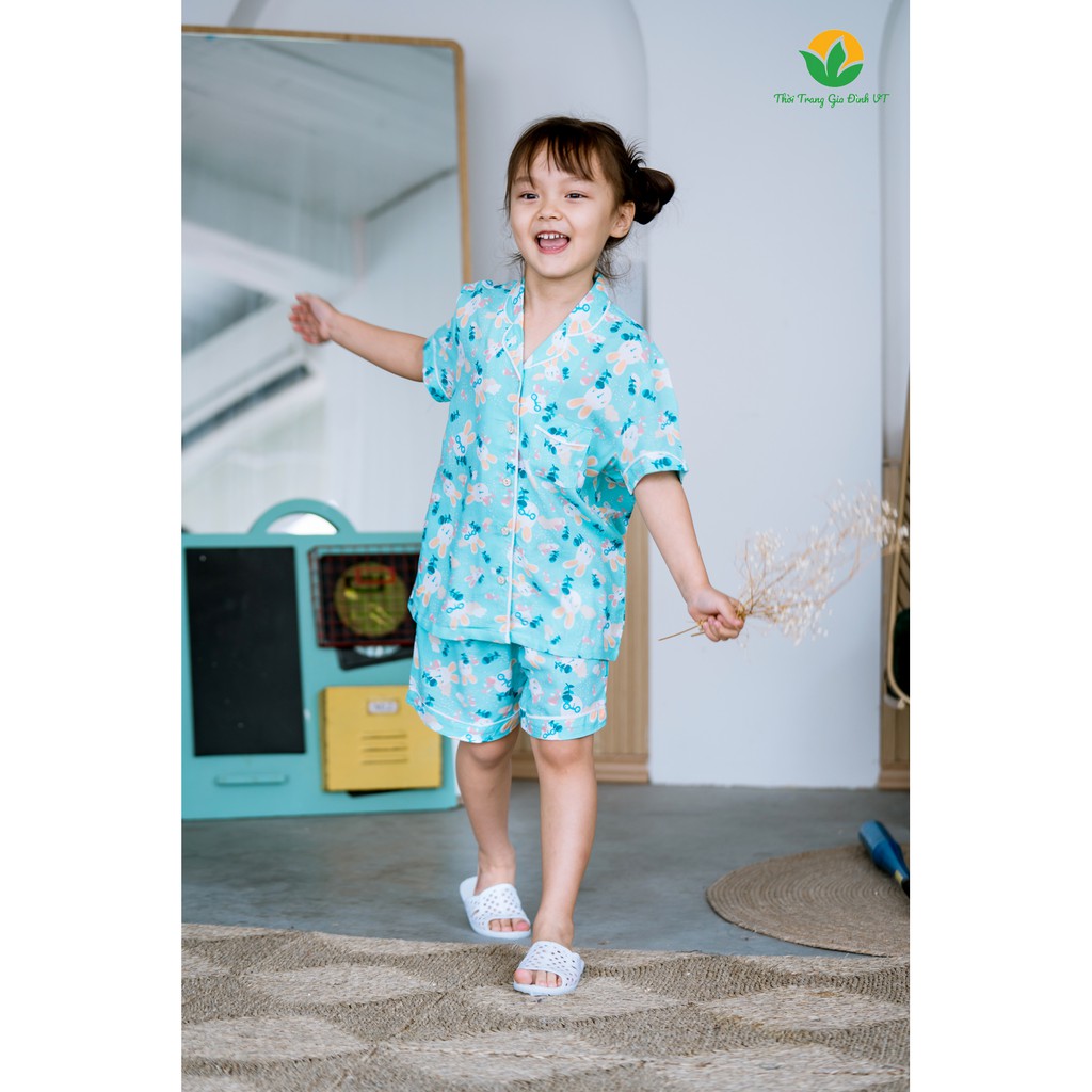 Bộ pyjama lanh mặc nhà bé gái quần đùi, áo cộc VT B63.2019