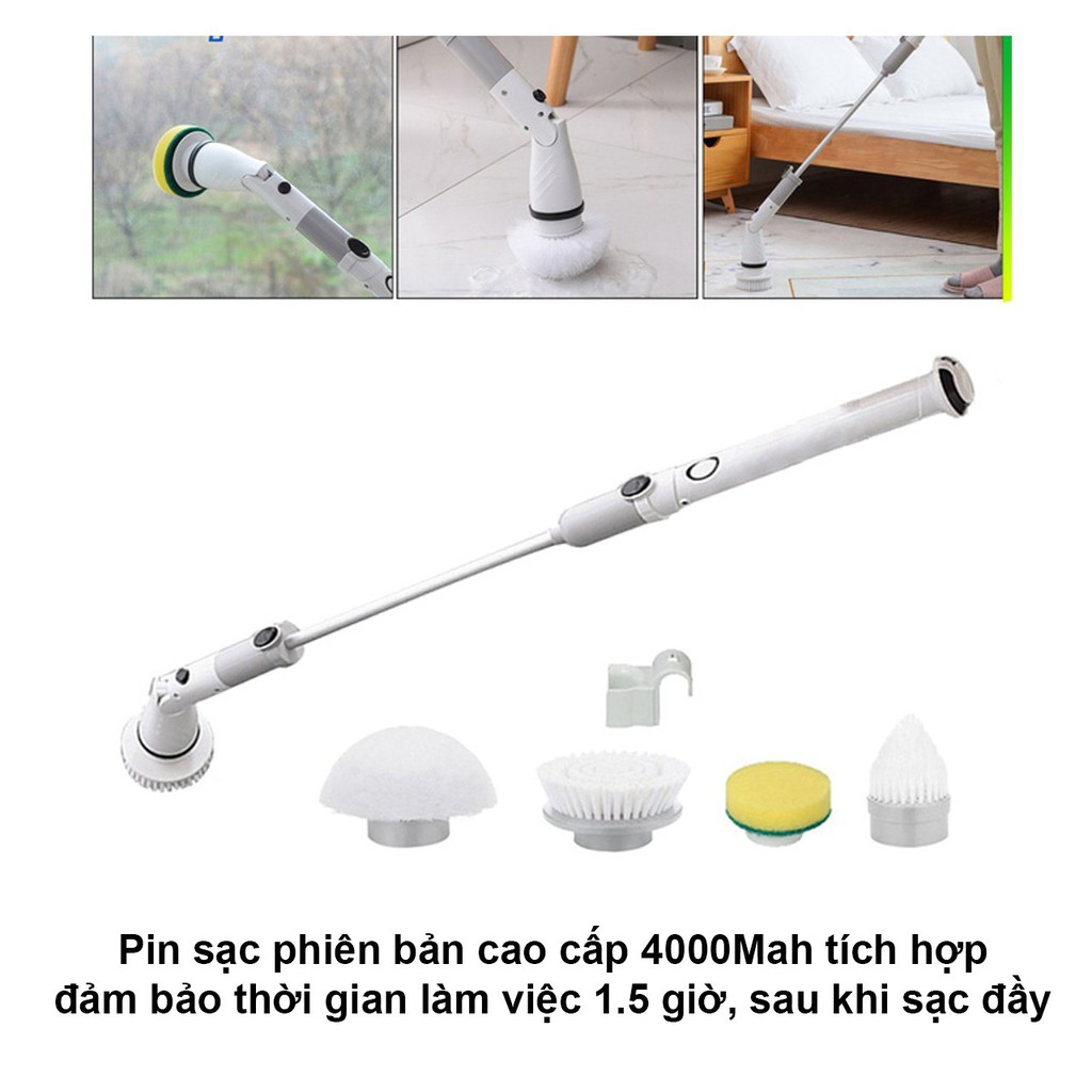 Bàn chải điện vệ sinh nhà cửa đa năng không dây kèm bốn đầu thay thế H1010