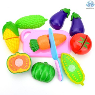 ♥♥enew~Kitchen Toy Fun Cutting Fruit & Vegetables Set Pretend Play Food Cooking Playset with Cutting Board Toy Knife Educational Toys Games 8Pcs Vegetables Set