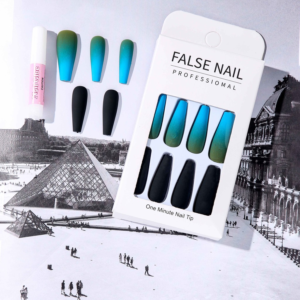 Bộ 24 Móng Tay Giả Siêu Dài Màu Gradient Độc Đáo Thời Trang