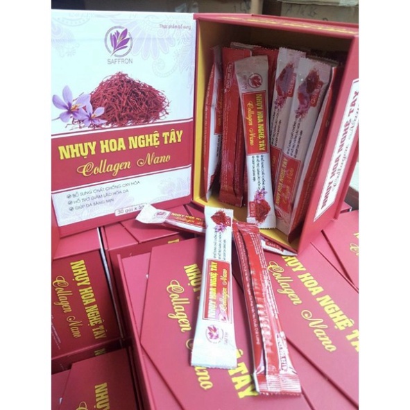 Nhụy Hoa Nghệ Tây Collagen Nano - Hộp 30 gói - sáng da, ngăn ngừa lão hóa bổ sung vitamin, giảm nám, tàn nhan