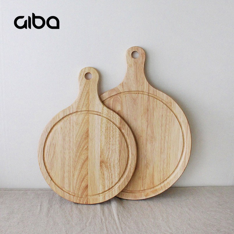 (Size Lớn) Thớt gỗ decor hình chữ nhật - Khay gỗ tròn có tay cầm đựng pizza - GIBA