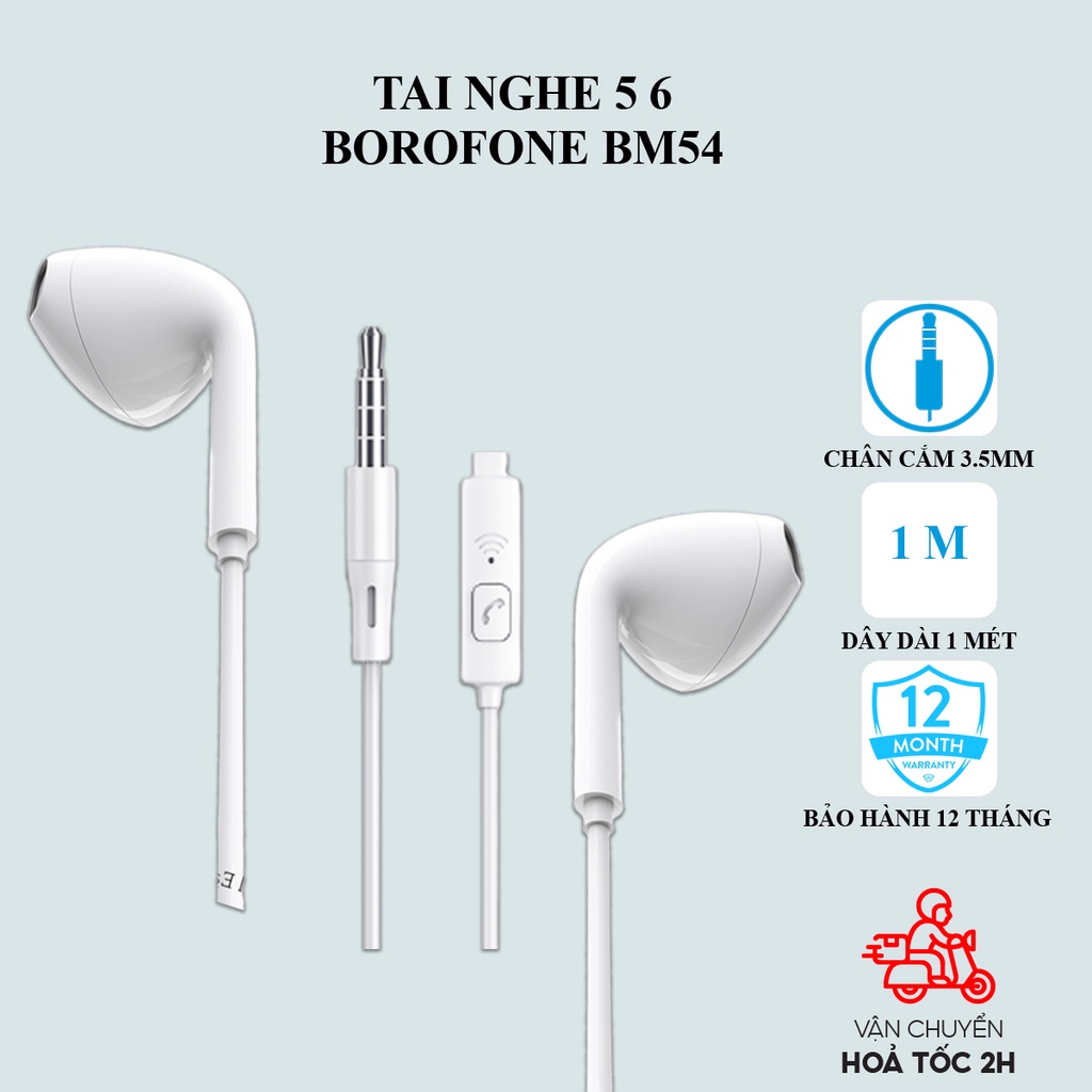 Tai nghe IP Borofone BM54 chân cắm tròn 3,5mm cho IP 5,6 và Android hỗ trợ mic đàm thoại