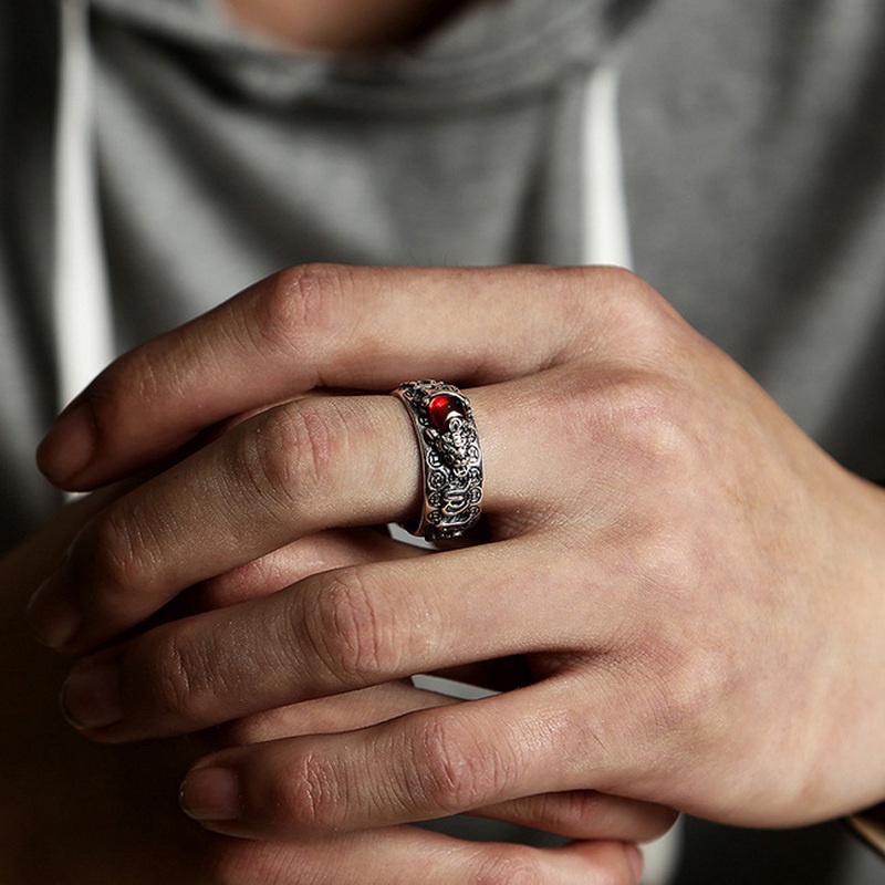 Nhẫn bạc S925 RINHOO FRIENDSHIP khắc hình trái tim may mắn phong cách cổ điển