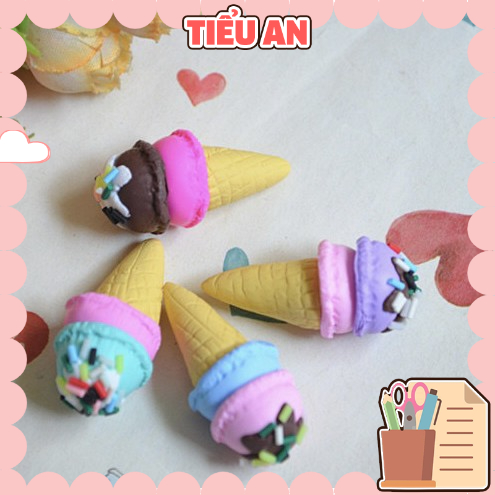 Charm (C20) slime/ Dụng Cụ Charm Trang Trí [Ko Keo &amp; Nút] Kem Ốc Quế (1.5x3.3 cm)