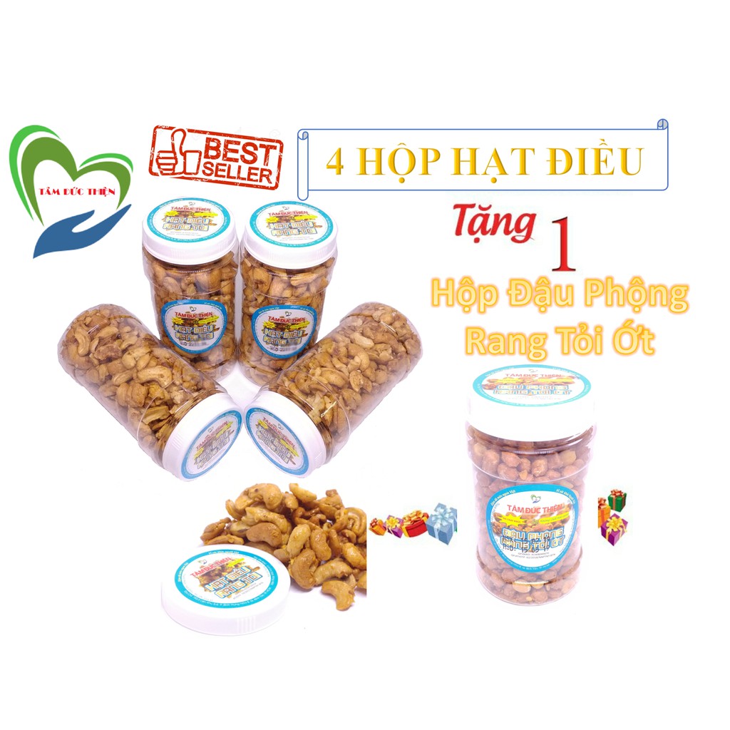 Combo 4 Hũ Hạt Điều Rang Tỏi Ớt - Hũ 170GR Tặng 1 Hũ Đậu Phộng Rang Tỏi Ớt 210GR Tâm Đức Thiện