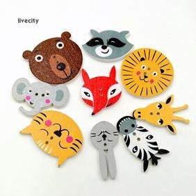 Bộ 50 nút gỗ 2 lỗ hình động vật trang trí scrapbook