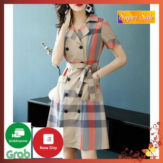 Đầm Sơ Mi Phối Hoạ Tiết Caro Cao Cấp - Váy Đầm Dáng Dài Tay Lỡ Phối Bell Thanh Lịch